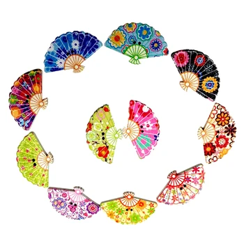 

100Pcs Mixed Color Printed Fan Shape Wooden Buttons With Hole DIY Craft