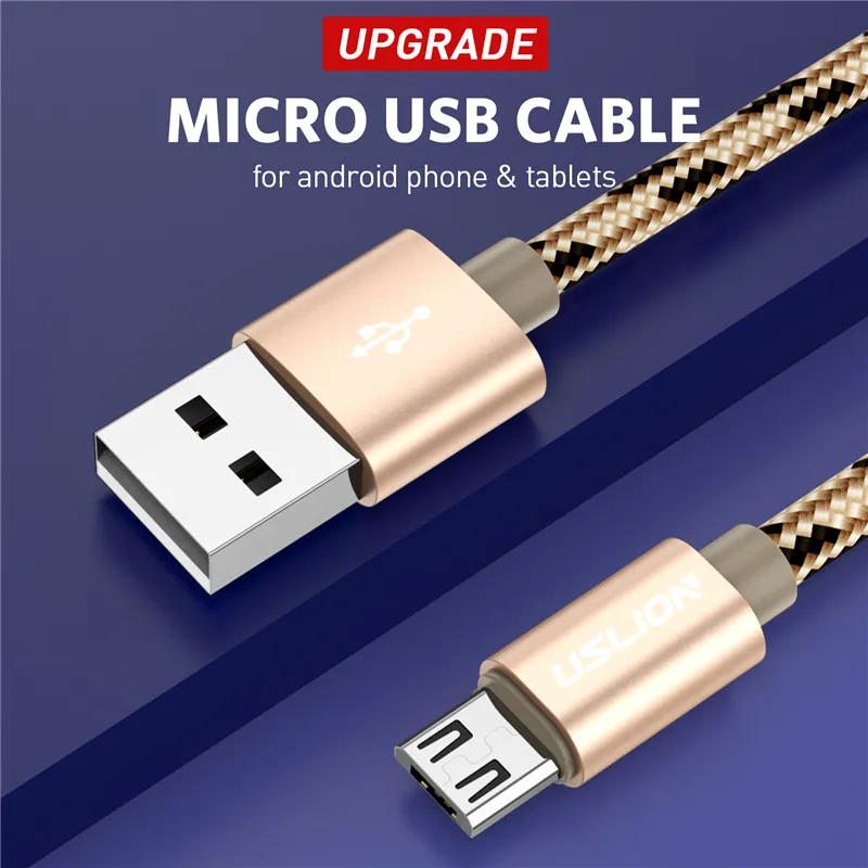 USLION кабель Micro USB для samsung, Xiaomi, huawei, планшета, Android, Micro USB, шнур для зарядки телефона, 2,4 А, кабель для зарядки и передачи данных, адаптер