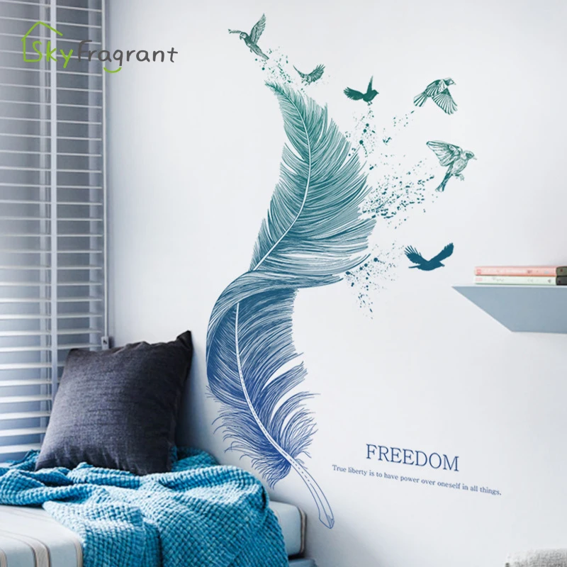 Self Adhesive Vinyl Wall Stickers Creative Feather For Living Rooms Bedroom Background Wall Decoration Home Decor