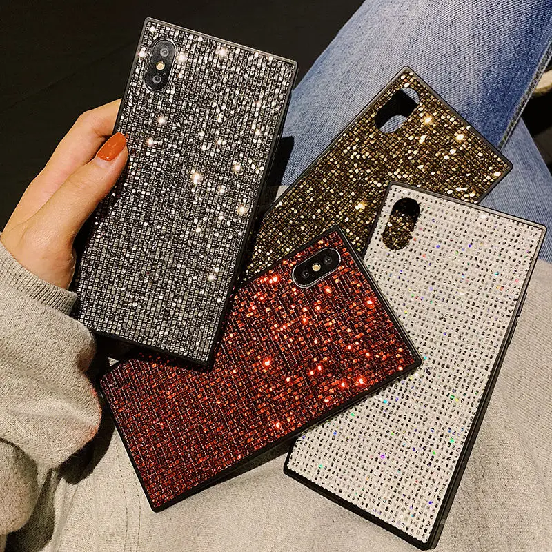 

Square Bling Glitter Rhinestone Phone Case For iphone 11 XR XS X XS Max X 8 7Plus Shining Diamond Protection Back Cover