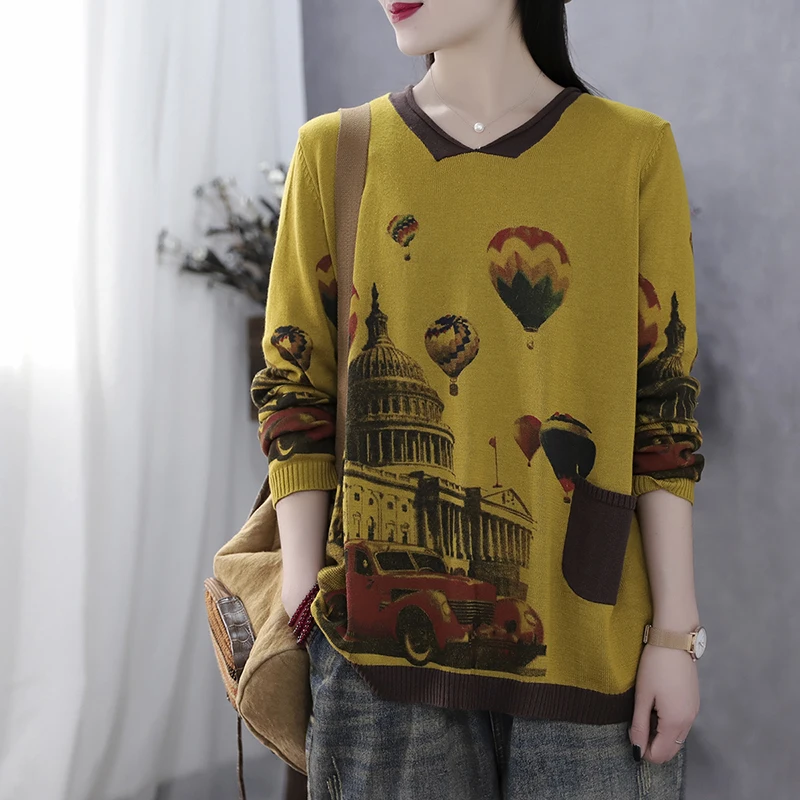 

Spring Casual Tops Women Printing Pullovers 2020 New Plus Size Thin Knitting Sweater Cotton Loose Large Thin Sweater Tshirt