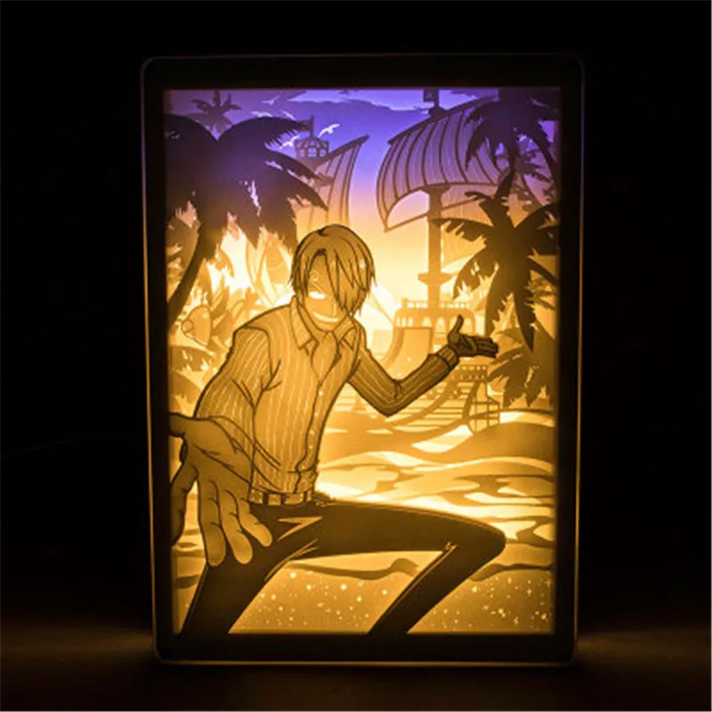 

ONE PIECE Vinsmoke Sanji Nami Cartoon Pierced Light And Shadow Paper Carving Lamp Action Figure Remote Control Light X2742
