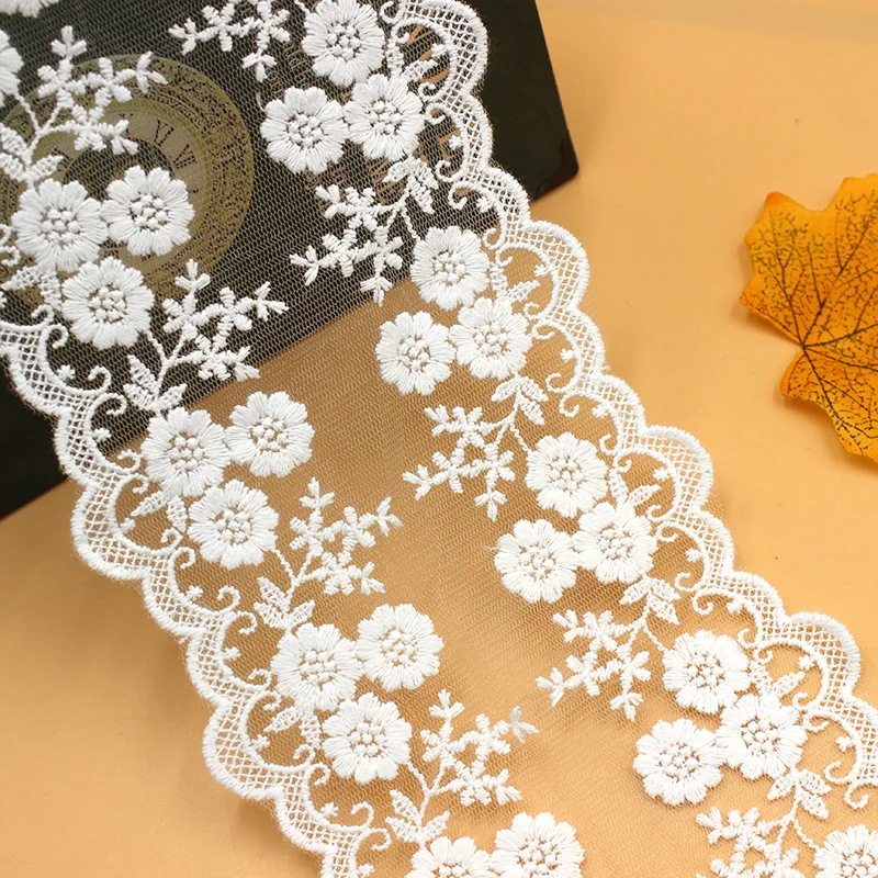 2 ярдов/партия белое черное кружево вышитая марлевая кружевная отделка 12