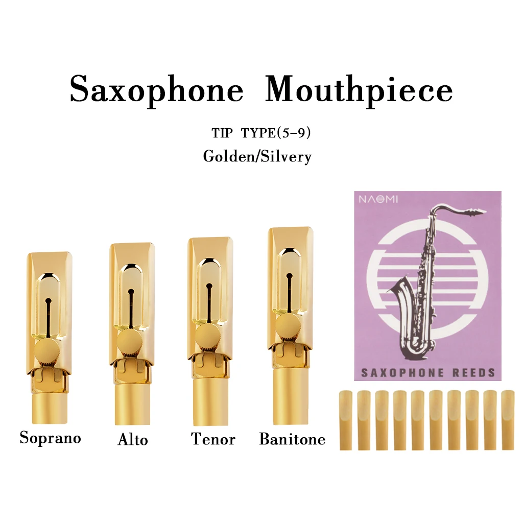 

NAOMI Soprano/Alto/Tenor/Baritone Saxophone Mouthpiece Golden-plated Metal Sax MTP Reeds For Professional Player