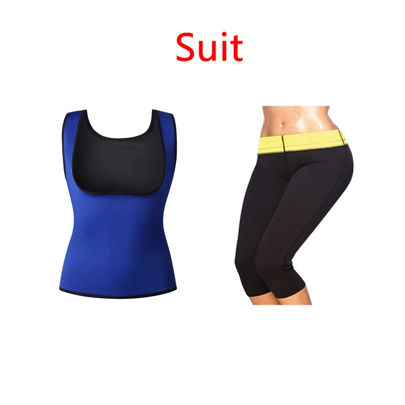 Blue Suit Спортивный костюм для фитнеса, костюм для тренировок, тренировочный костюм без рукавов, неопреновый костюм для похудения, Женский S-6XL - Цвет: Blue Suit