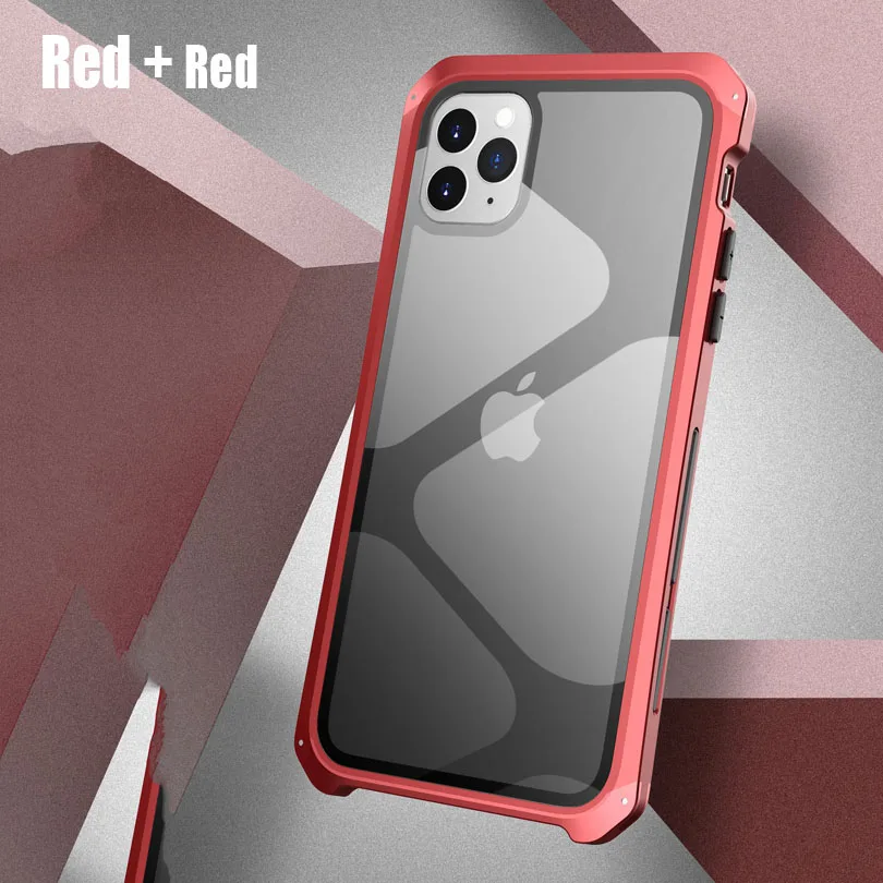 Для iPhone 11 Pro Max 11 Роскошная алюминиевая металлическая рамка+ 9H стеклянная задняя крышка чехол для iPhone XR XS Max 7 8 Plus IP111 - Цвет: Red Red