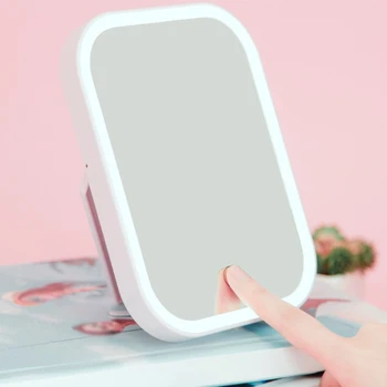 

Glass Touch Control Travel Desktop Portable USB Charging LED Makeup Mirror With Light Adjustable Brightness Folding Illuminated