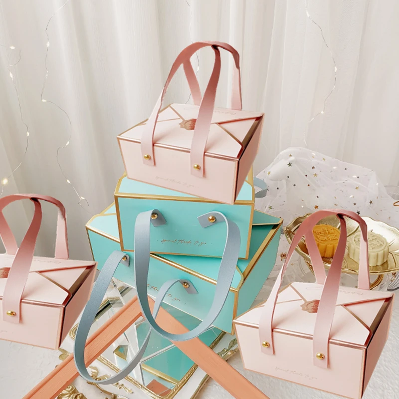 5/10 stücke Bronzing Protable Papier Box Leder Tragbare Seil Schokolade Süßigkeiten Verpackung Geburtstag Party Neue Jahr Geschenk Dekoration