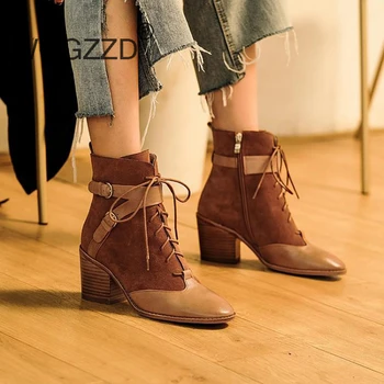 

Luxury brand motorcycle boots women's winter shoes sheep leather cow suede career belt buckle keep warm mid-calf boots mujer