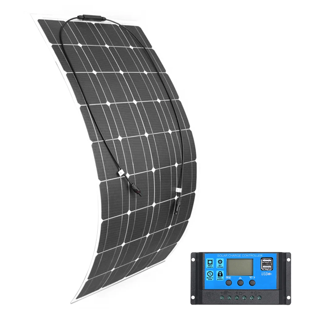 

Flexible Solar Panel with 30A Solar Controller Mono Silicon Cells IP67 Grade Waterproof Dustproof for House Boat Roof 18V 100W