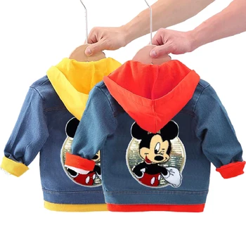

2020 Mickey Denim Jacket For Boys Fashion Coats Children Clothing Autumn Baby Boy Clothes Cartoon Hooded Jackets Coat