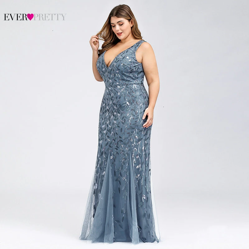Elegant Plus Size Prom Dresses Long Ever Pretty Robe De Soiree Mermaid V Neck Sequined Wedding Party Gowns Vestidos De Fiesta