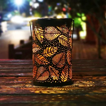 

Portable Hanging Lantern Solar Powered LED Outdoor Garden Table Lighting Hollow With Handle Decorative Leaf