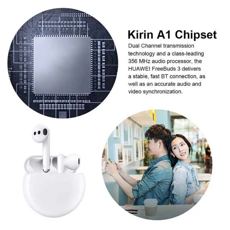 Наушники huawei FreeBuds 3 Kirin A1 Bluetooth 5,1, шумоподавление, глубокий бас, стерео гарнитура с микрофоном, поддержка беспроводного зарядного устройства