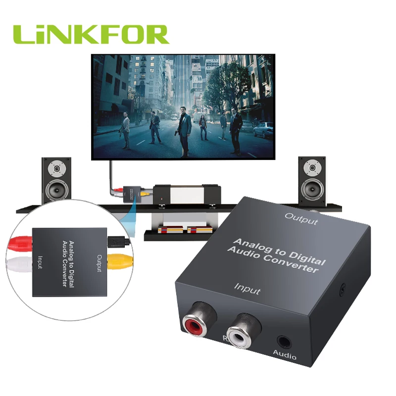LiNKFOR Analog to Digital Audio Converter 2RCA R/L or 3.5 mm Jack Aux Toslink SPDIF Optical and Coaxial for HD AV Amp | Электроника