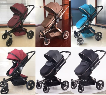 

Baby Cart Baby Trolley Leather 3 In 1 High Quality Landscape Shockproof 4 Wheels Baby Trolley Can Sit on Reclining Stroller