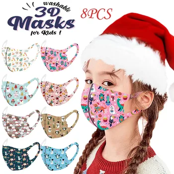 

8PCS Children masks Kids Boys Girls Christmas Print Washable Cartoon Lovely Face Mask reusable face mask child Kids Protection