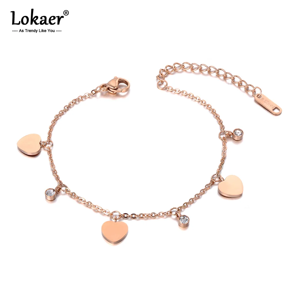 

Lokaer Bohemia Style Stainless Steel CZ Crystal Heart Charm Anklets For Women Girls Rose Gold Leg Foot Beach Jewelry A19027