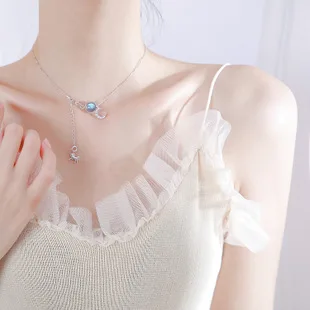 Yong Cheng 925 Серебряное мужское ожерелье с рыбьим хвостом и хвостом из голубой пены, колье для студентов из серии Fresh MORI