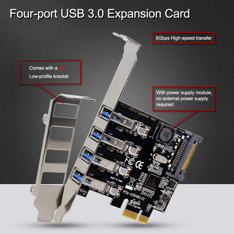 Четыре порта Usb 3,0 Супер быстрая 5 Гбит/с Pci-E Плата расширения Pci Express адаптер конвертер карта блок питания для настольного ПК