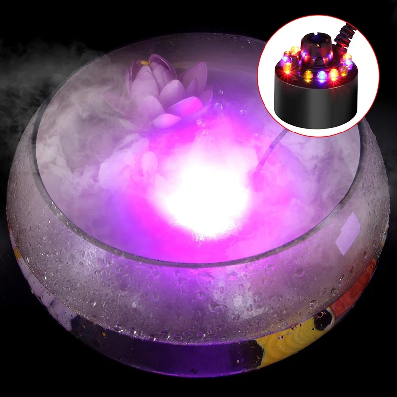 

Color Changing 12 LED Mist Maker Fogger Water Fountain Pond Fog Atomizer Air Humidifier US Plug