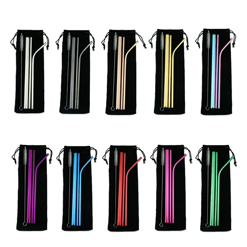 5pcs Stainless Steel Drinking Straw Metal with 1 Cleaner Brush Kitchen Drinkware Accessories For Drinks Milk Tea Coffee | Дом и сад