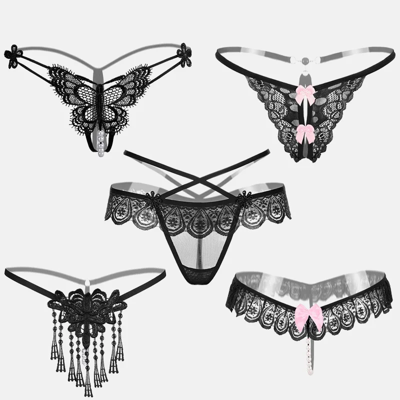 Women Pearl Underwear Thongs Low Waist Bowknot Strings Sexy Transparent G-string Lace Panties  Tanga Mujer Erotic Porno Lingerie Women Pearl Underwear Thongs Low Waist Bowknot Strings Sexy Transparent G-string Lace Panties  Tanga Mujer Erotic Porno Lingerie