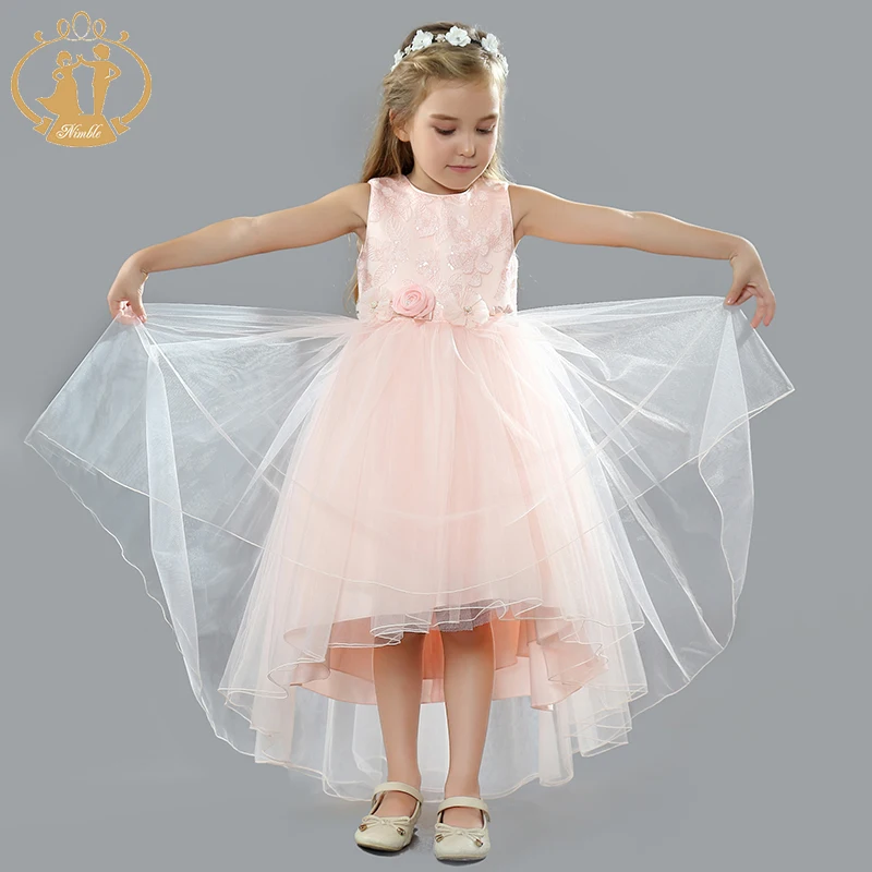 Nimble Dress for Girls Long Baby Clothes Birthday Wedding Party Flowers Organza Jacquard Ball Gown Vestidos | Детская одежда и