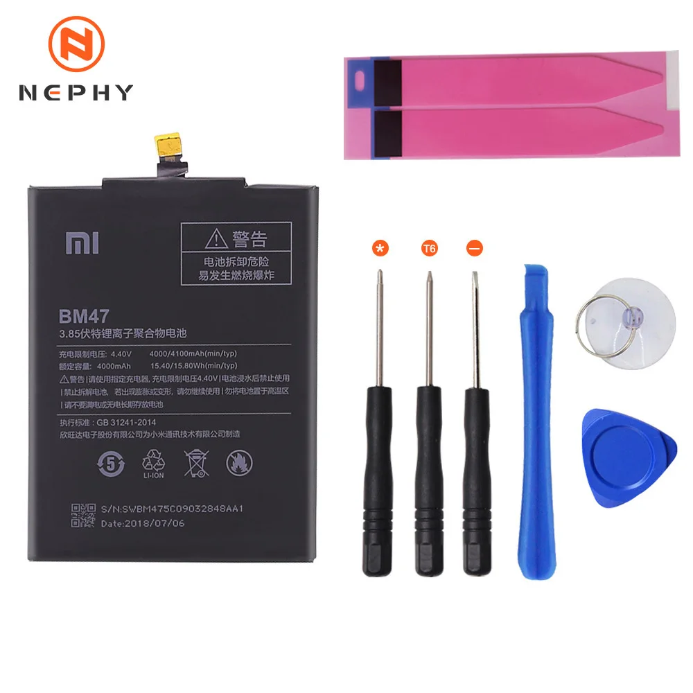 Оригинальный аккумулятор Nephy для телефона Xiaomi Redmi Note 4 4X 3 Pro 3S 3X Mi 5 BN41 BN43 BM22 BM46 BM47