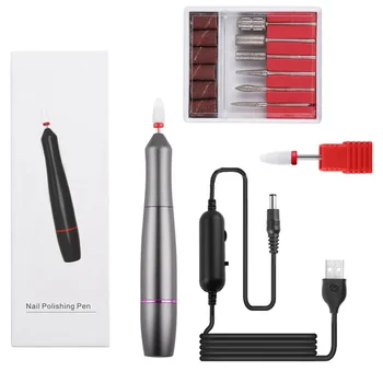 

1 Set 6 Bits Nail Drill Portable Electric Nail Drill Machine, Nails Polish Pen USB Rechargeable With LED Light Polishing Tools