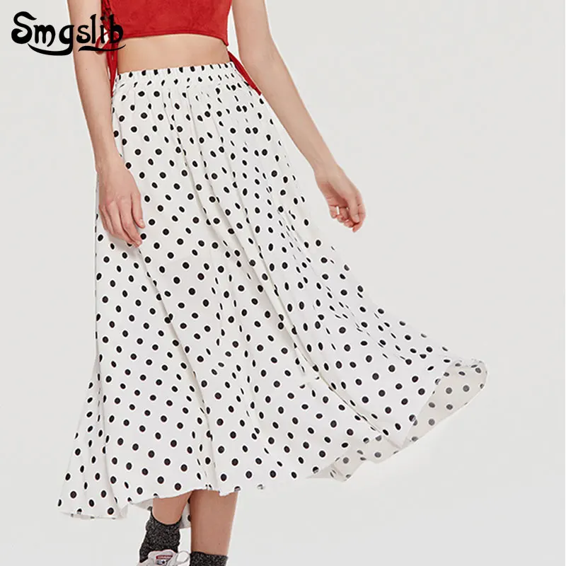 

2019 Fashion Tide New Spring Autumn skirt england style A-line dot sweet mid-calf chiffion four color plus size s-2xl