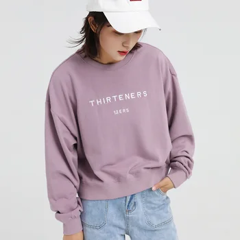 

Lazy wind sweatshirt 2020 new female long sleeve spring round neck base purple was thin embroidery sleeve coat AT197040