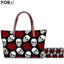 FORUDESIGNS черепа с принтом роз Для женщин Сумки 2 шт./компл. модная сумка-тоут сумка кошелек из искусственной кожи для женская сумка на плечо, сумка-клатч Bolsa Feminina
