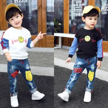 Детский свитер осенняя одежда для мальчиков г., Новое Стильное Детское пальто в Корейском стиле универсальная разноцветная рубашка со смайликом и длинными рукавами