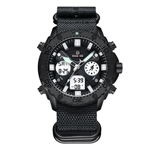 Relojes Para Hombre GOLDENHOUR брендовые модные светящиеся водонепроницаемые кварцевые часы Роскошные водонепроницаемые мужские часы деловые часы GH122 - Цвет: black black