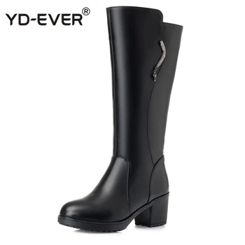 

Winter Boots Fur Inside Warm Shoes Women High Heels Genuine Leather Shoes Non-slip Snow Boots Footwear Botas Knee High