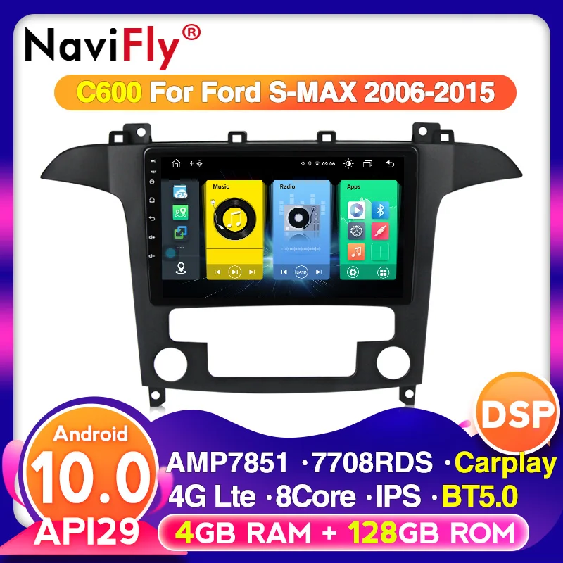 Android 10 4 + 128G автомобильный Радио мультимедийный плеер Видео для Ford S MAX 1 2006 2015