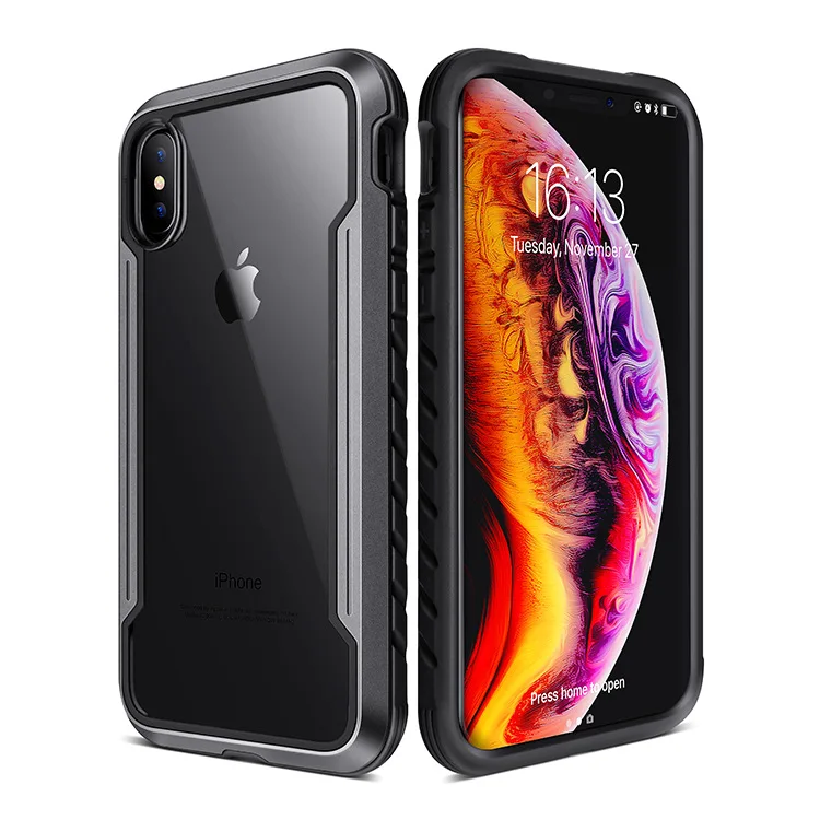 Для iPhone Xs Max XR чехол Защита щит серии военный класс падение Протестировано, анодированный алюминиевый ТПУ Поликарбонат защитный чехол - Цвет: Black Gray