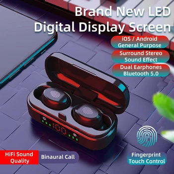 

TWS 5.0 Fingerprint Touch Bluetooth Earphones, LED Display HD Stereo Wireless Headphones,Noise Cancelling Gaming Headset