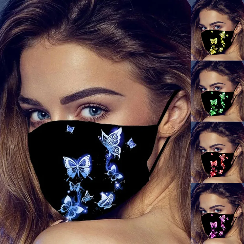 1pc Reusable Black Mouth Mask Unisex Butterfly Printing Face Dust Protection Sunscreen Mascarillas Washable | Аксессуары для