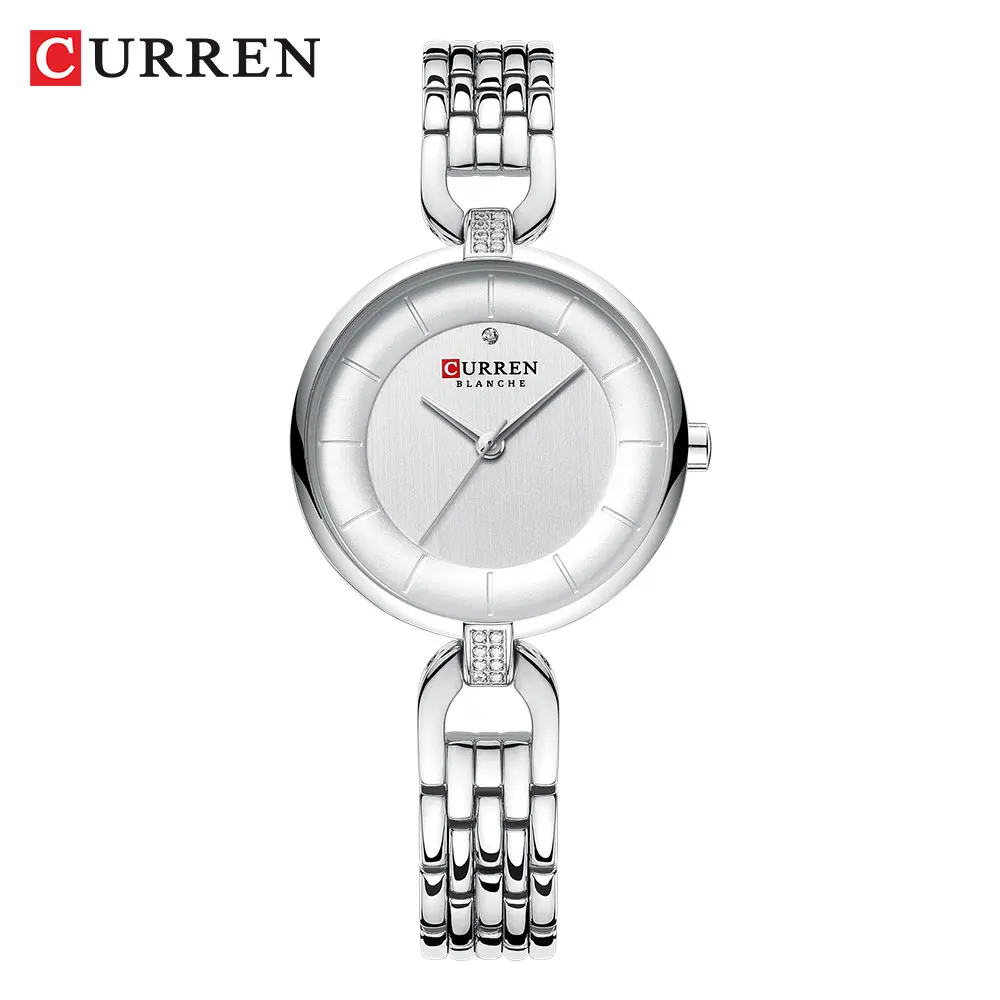 silver CURREN, Кварцевые женские роскошные часы, стразы, подарок для женщин, очаровательный браслет из нержавеющей стали, женские наручные часы, Montre femme - Цвет: silver