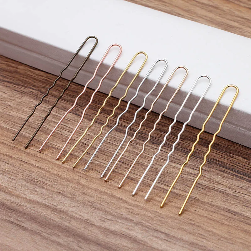 

100pcs Copper Hair Sticks U Shape Hairpins Waved Hair Clips Simple Bobby Pins Barrettes Bridal Hairstyle Tools DIY Accessories