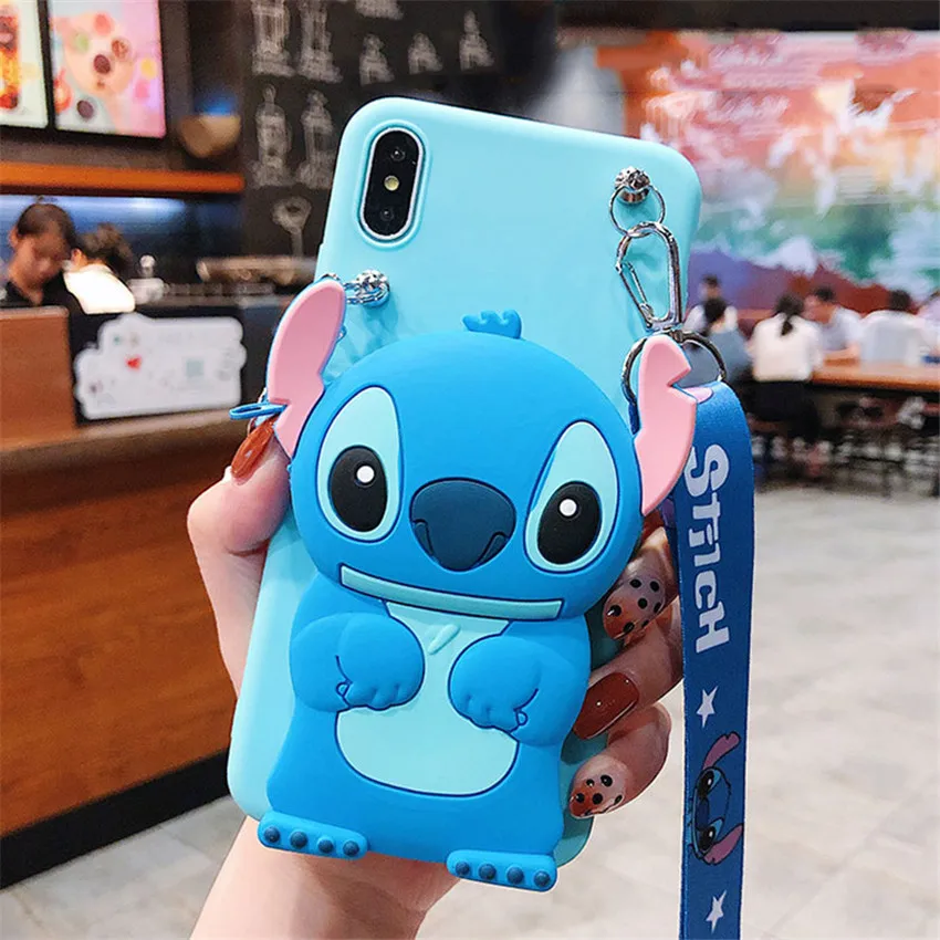 Stitch Bags Lanyard 3D стежка котенок кошка бумажник ремешок мягкий силиконовый чехол для телефона для samsung Galaxy A10 A20 A30 A40 A50 A70 M10 M20 телефона с отделениями для карт - Color: Stitch Bags Lanyard