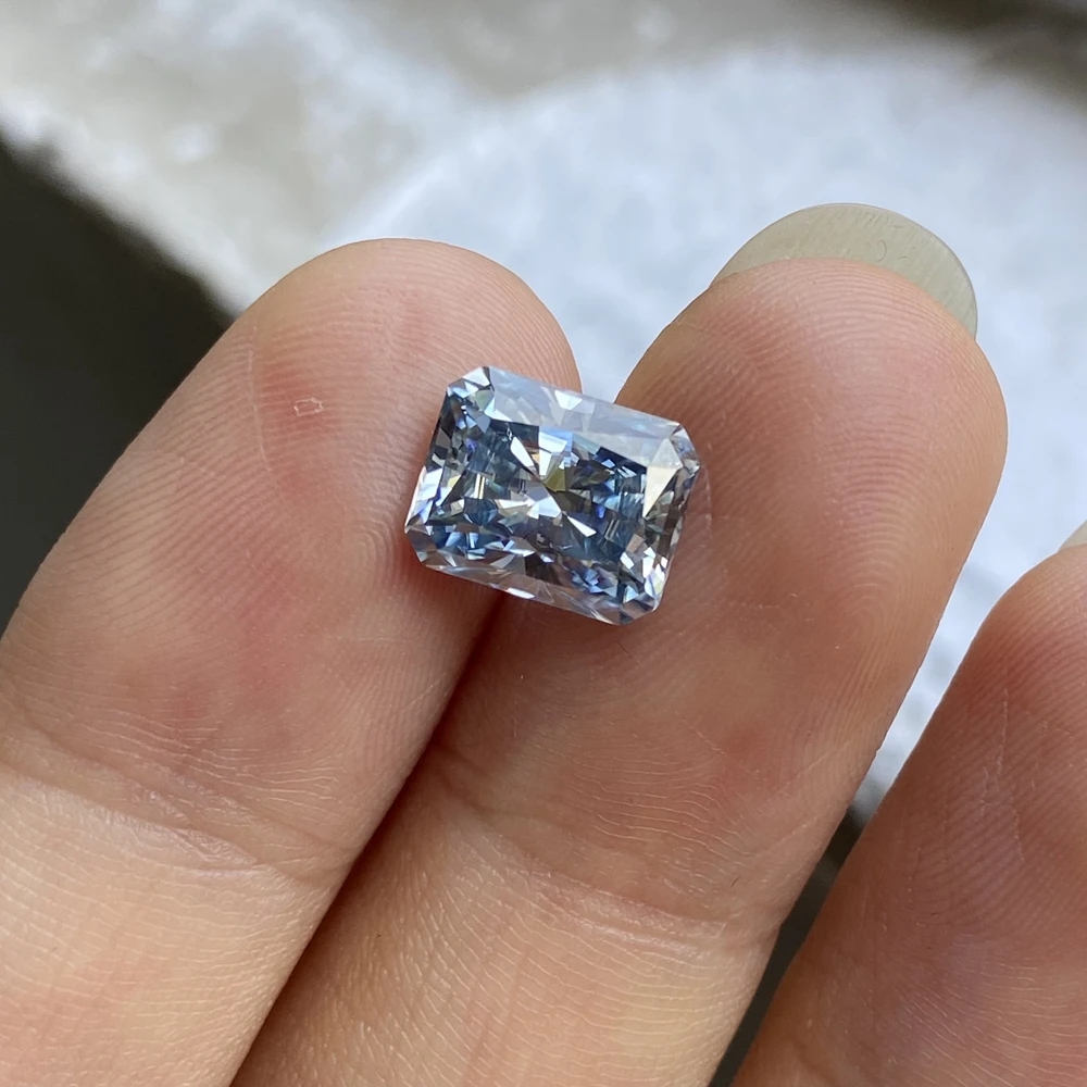 Meisidian New Color 8x10mm 4 Karat Loose Radiant Cut Moissanite Deep Blue Diamond Price Per Carat