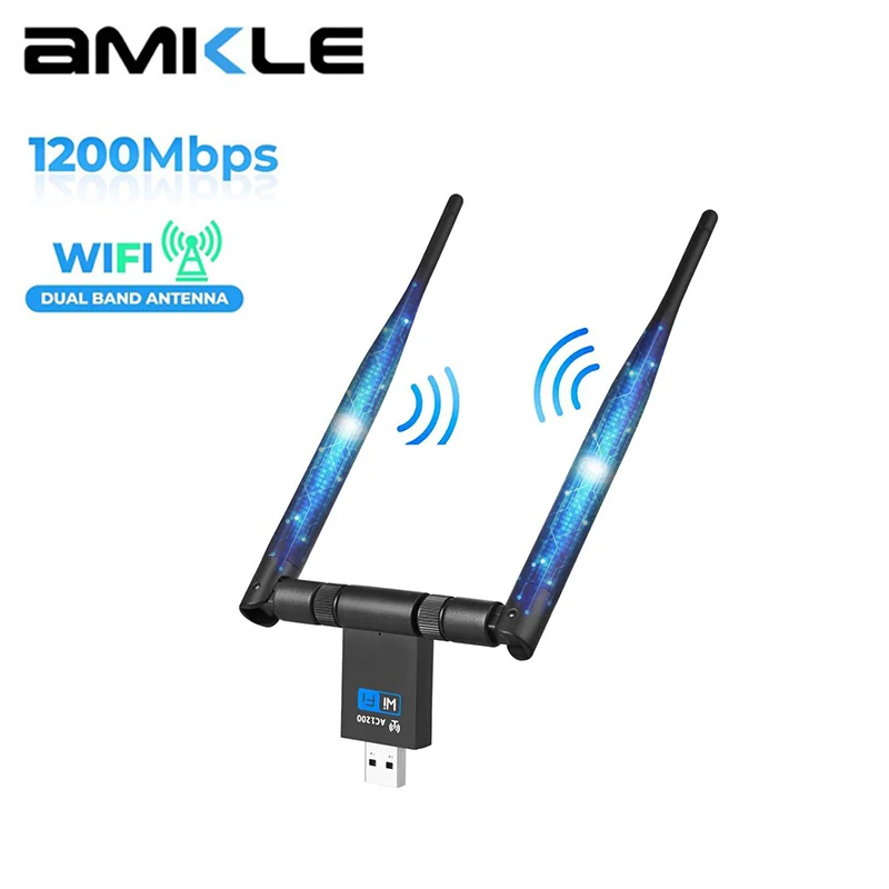 Беспроводной Wi-Fi адаптер AMKLE USB-адаптер 1200 Мбит/с двойная антенна сетевая карта LAN 2