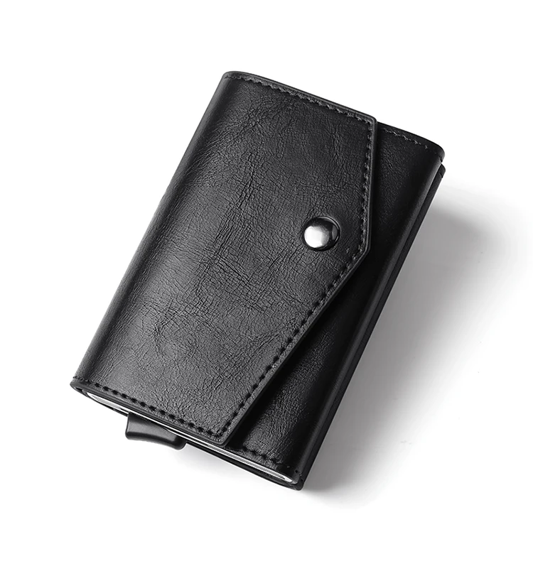 Aluminum Metal Pop up Credit Card Wallet 2021 New Fashion Men RFID NFC Protection Tri-fold PU Synthetic Vintage Smart  Wallet