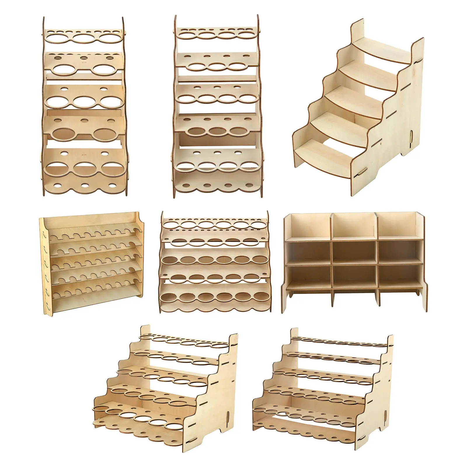 Basics Craft Paint Brush Organizer Rack Holds Bottles Brushes Wood Finish