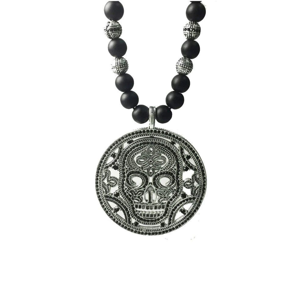 Кулон в виде черепа ожерелье для женщин и мужчин серебро 925 пробы черный обсидиан