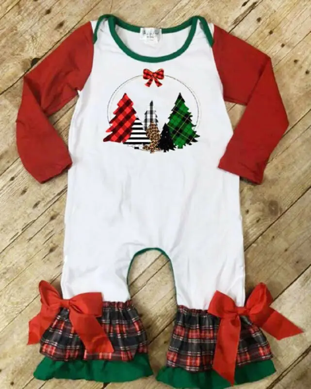 2020 Christmas Tree Romper Newborn Kids Baby Girls Clothes Ruffle