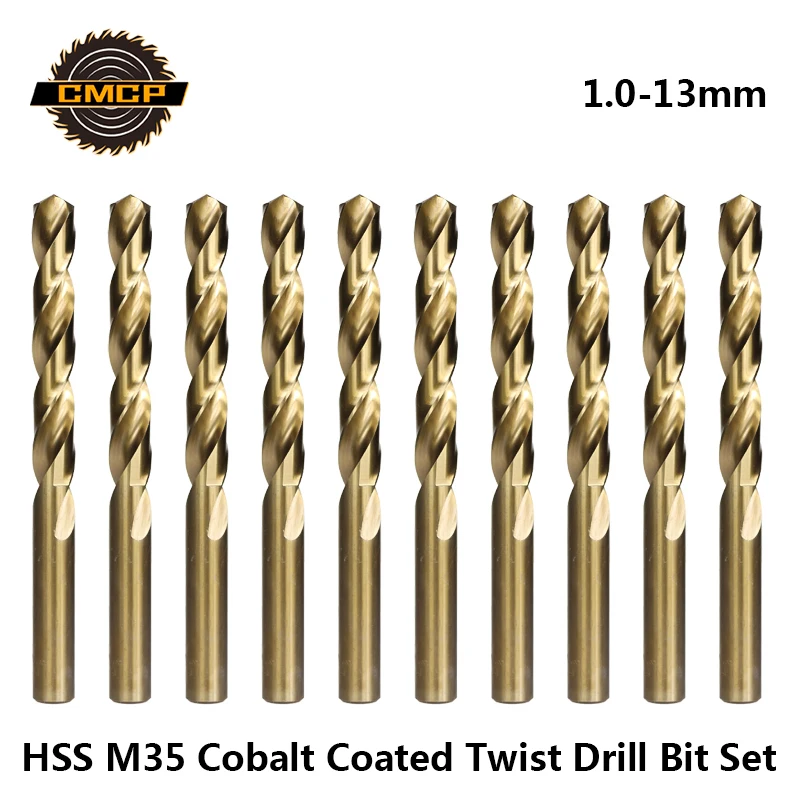 CMCP 1.0-13mm Cobalt Coated Twist Drill Bit Set HSS M35 Gun Drill Bit For Wood/Metal Hole Cutter Power Tools metal hole opener1 3mm cobalt plated metal drill bit hss 6542 perforated steel straight shank twist drill wood power tool drill